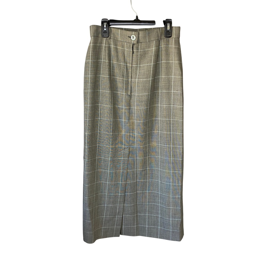 Escada Margaretha Ley Vintage Plaid Midi Skirt Grey Windowpane West Germany 38 - Picture 2 of 13